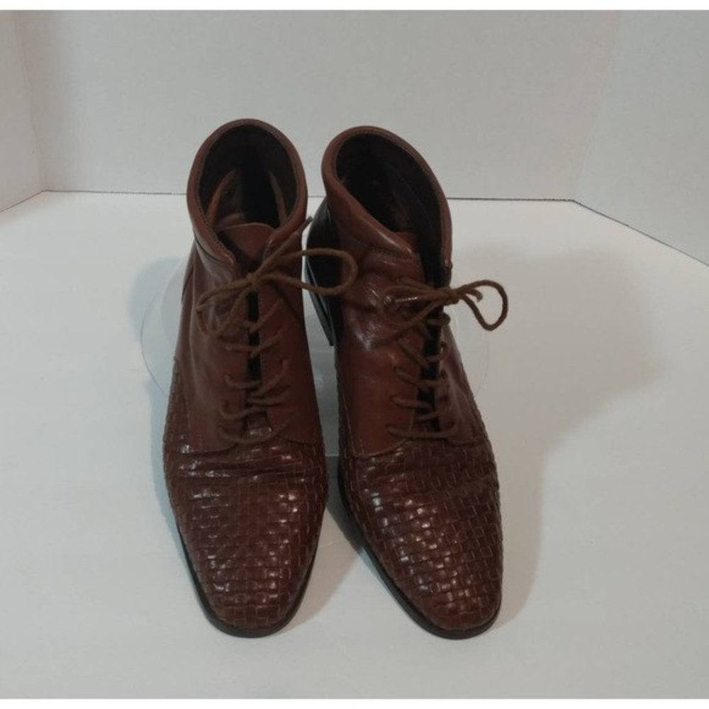 VINTAGE | Buskens Unisex* Basket Weave Leather Ankle Boot, Men's 8.5/Women's 10